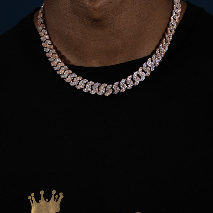 13MM 3-Row Two Tone Cuban Chain - Moissanite & S925
