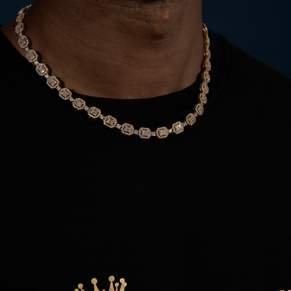 8MM Halo-Cluster Baguette Tennis Chain - Moissanite & S925 - ICECLIQUE JEWELRY 