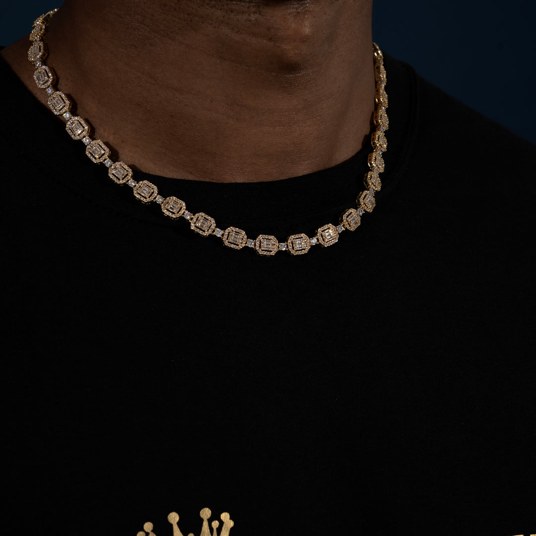 8MM Halo-Cluster Baguette Tennis Chain - Moissanite & S925