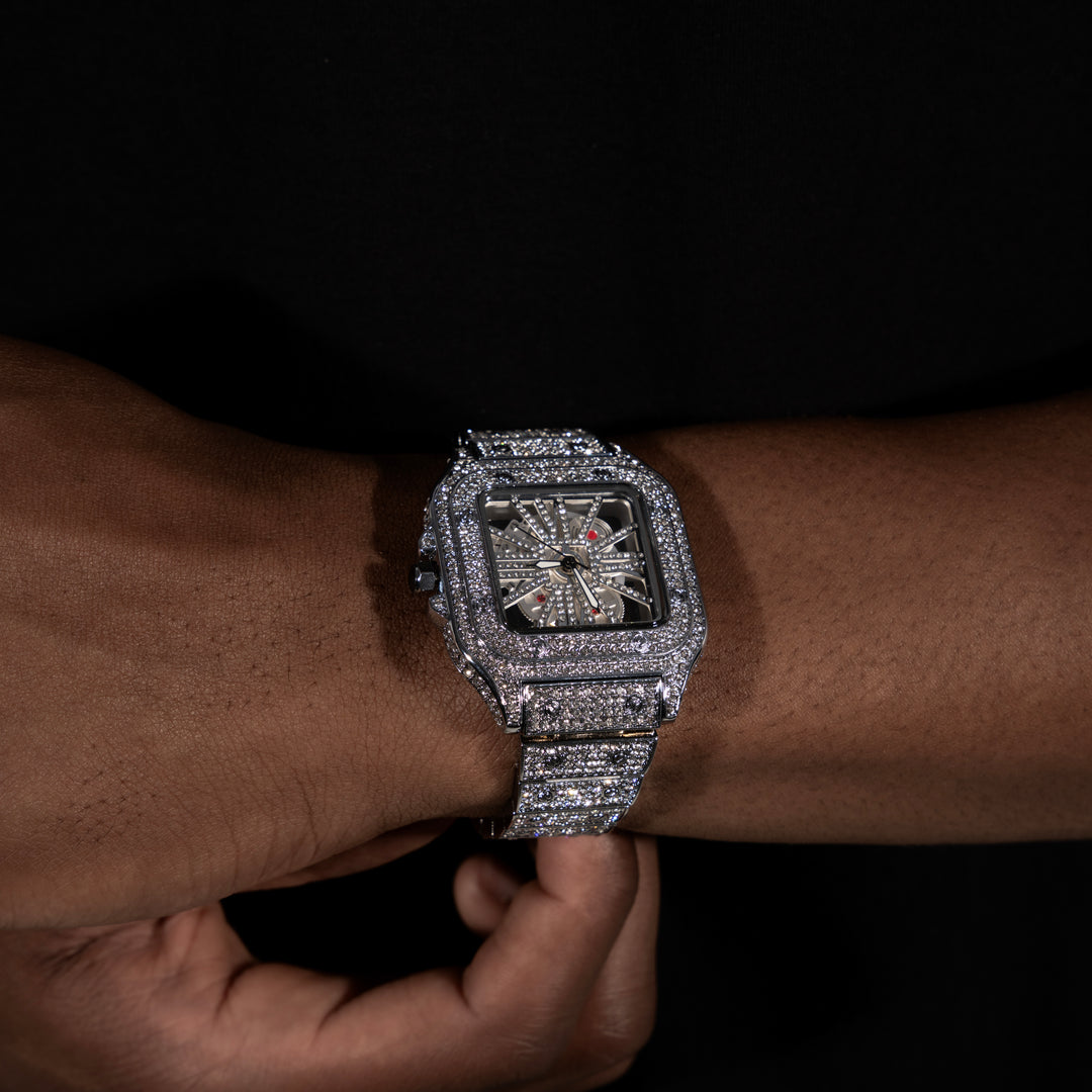 Micro Pave Square Dial Skeleton Watch