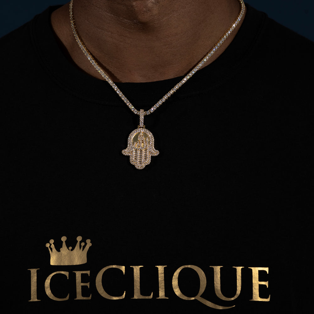Hamsa Pendant - Moissanite & S925 - ICECLIQUE JEWELRY 