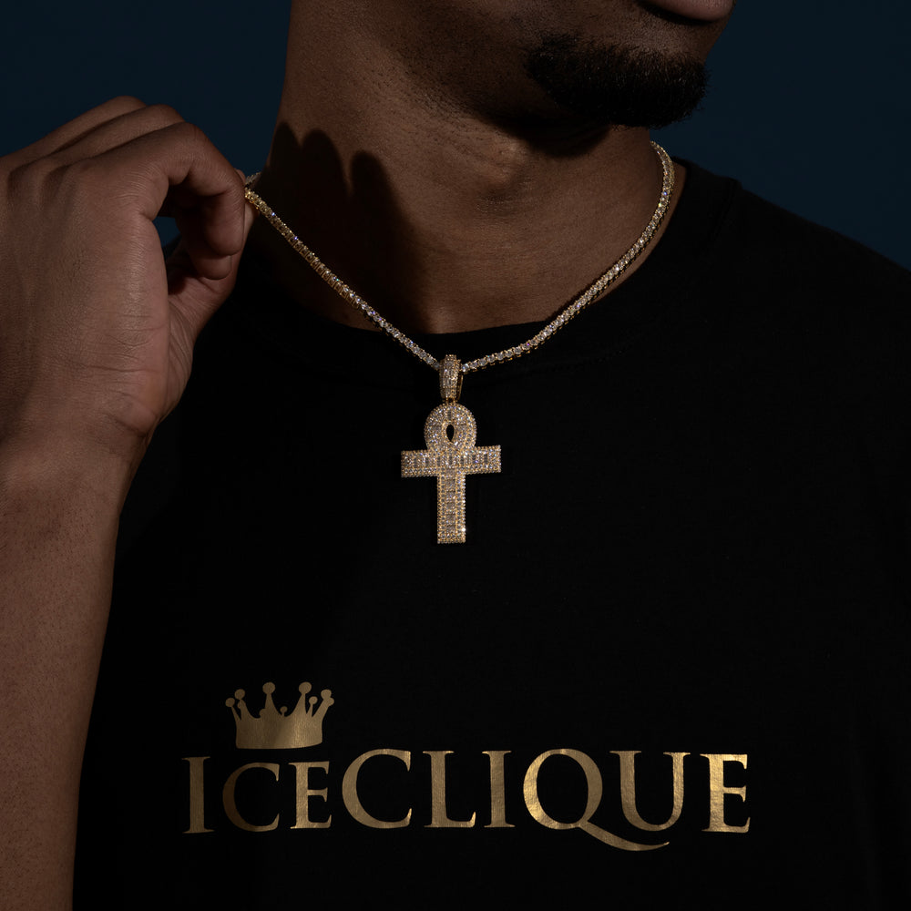 Baguette Ankh Pendant - Moissanite & S925 - ICECLIQUE JEWELRY 