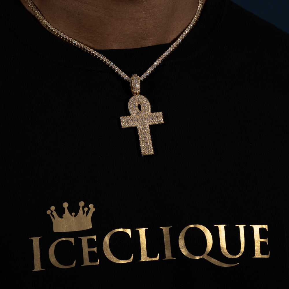 Baguette Ankh Pendant - Moissanite & S925 - ICECLIQUE JEWELRY 