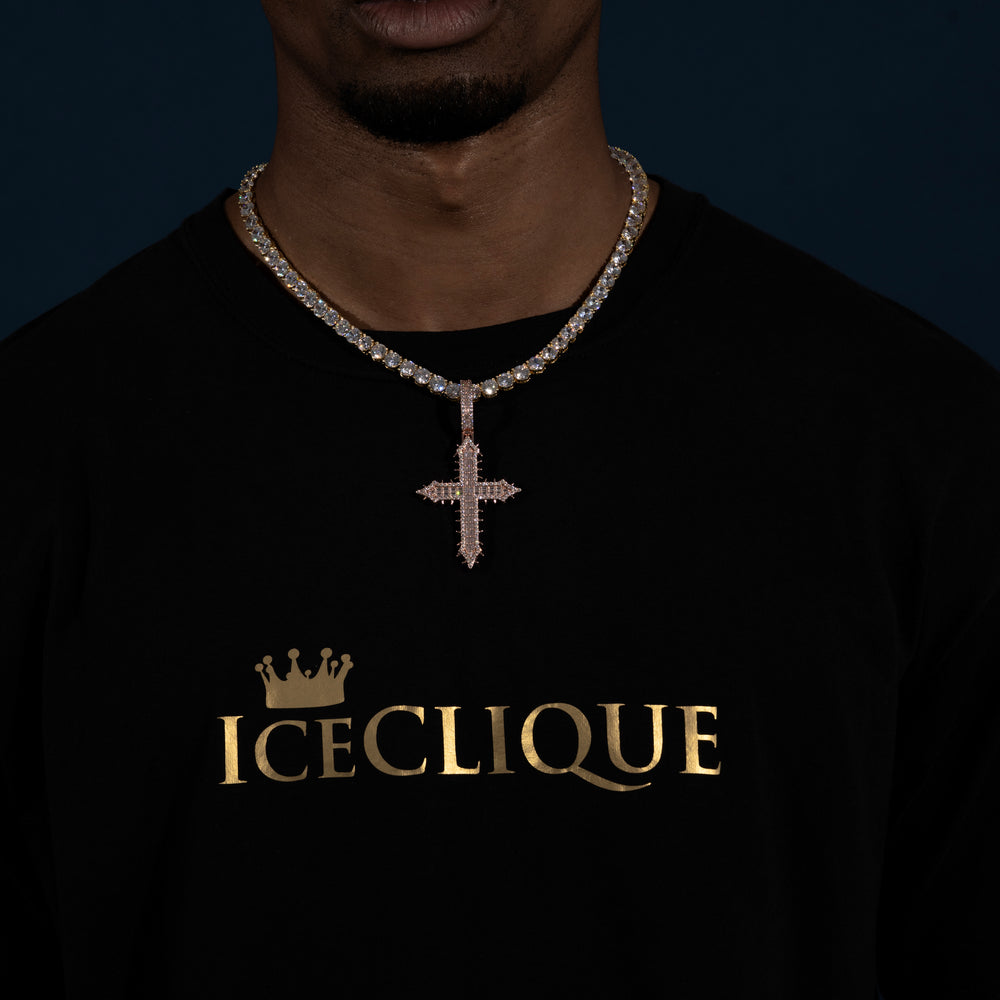 Spiked Baguette Cross Pendant - Moissanite & S925 - ICECLIQUE JEWELRY 
