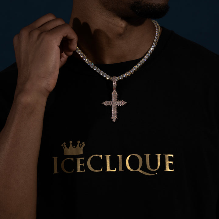 Spiked Baguette Cross Pendant - Moissanite & S925