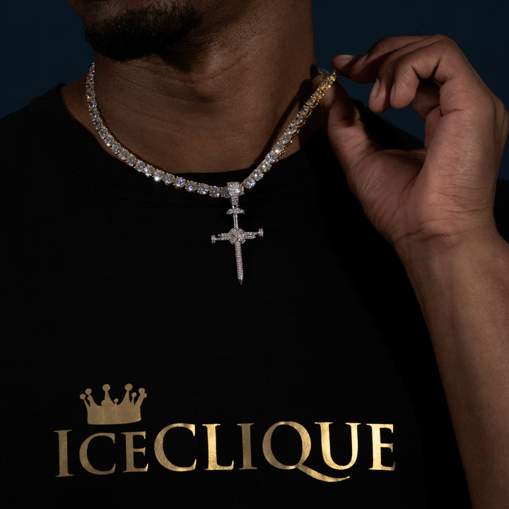 Nail Cross Pendant - Moissanite & S925