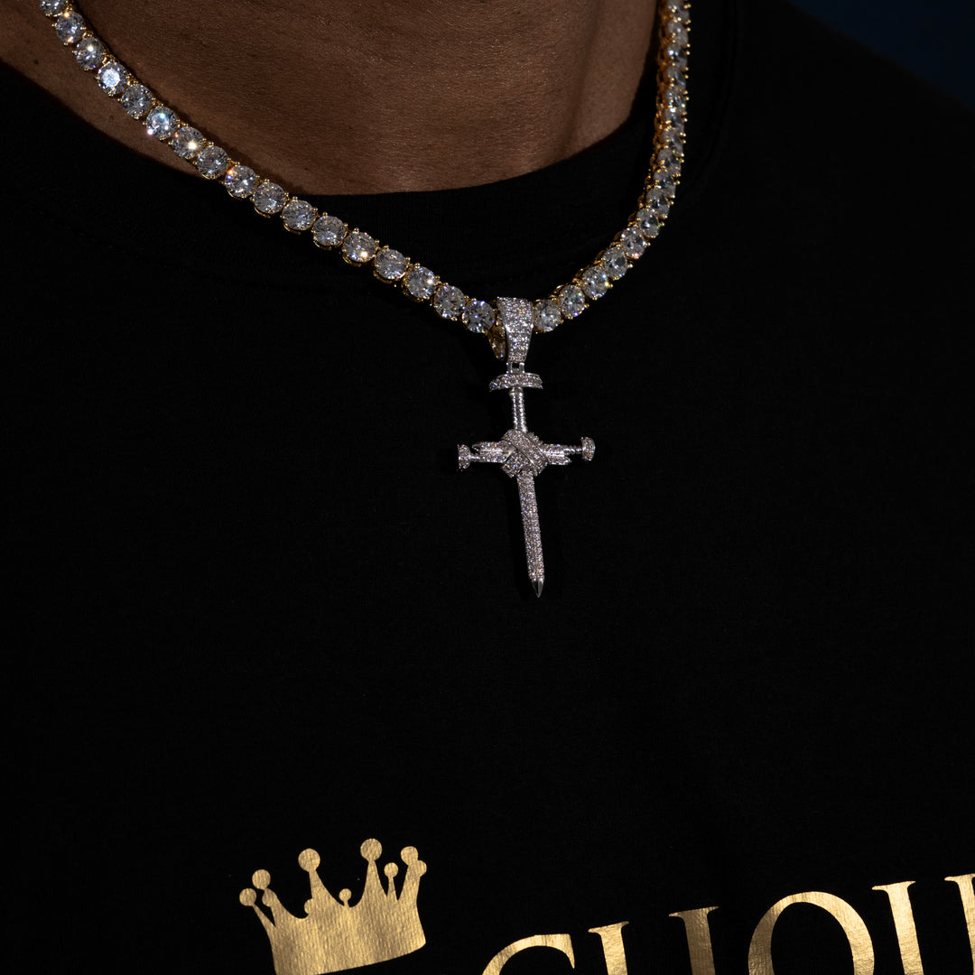 Nail Cross Pendant - Moissanite & S925