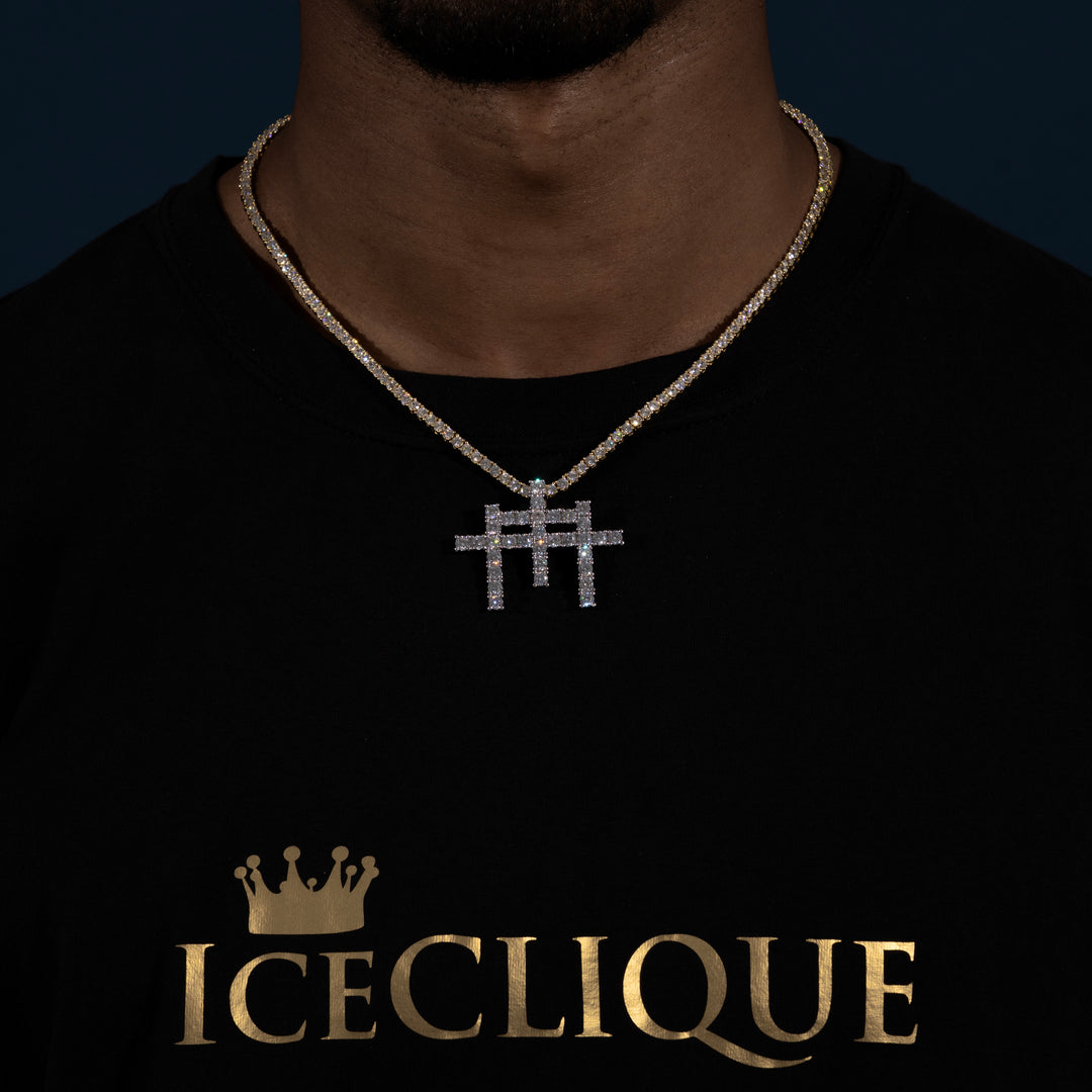Triple Tennis Cross Pendant - Moissanite & S925