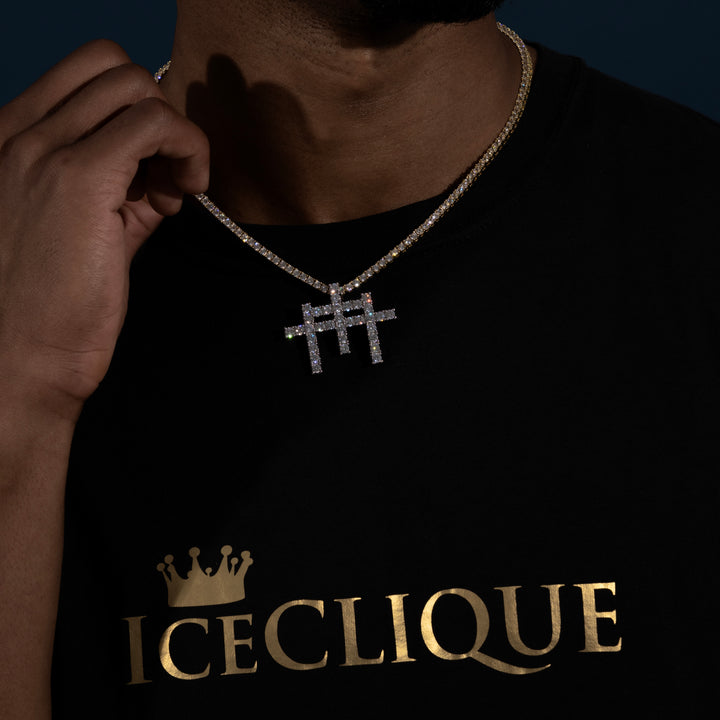Triple Tennis Cross Pendant - Moissanite & S925