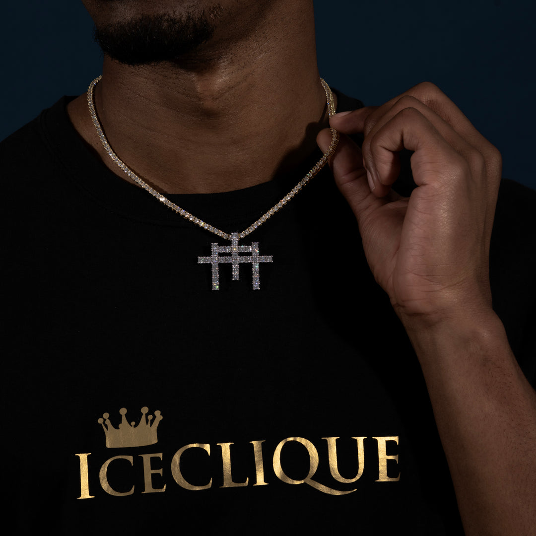Triple Tennis Cross Pendant - Moissanite & S925