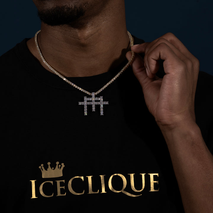Triple Tennis Cross Pendant - Moissanite & S925