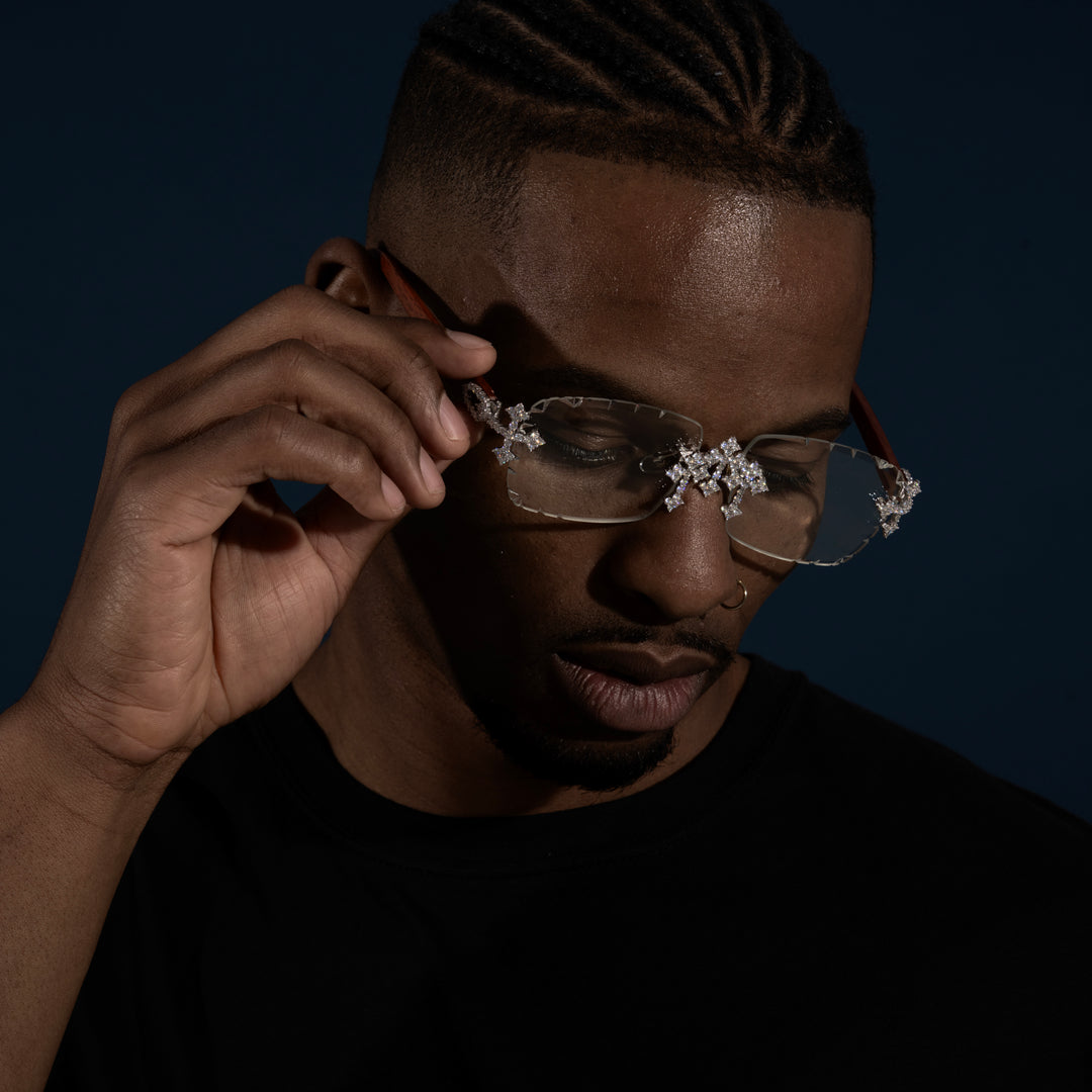 Clear Lens Rimless Cross Glasses - Moissanite & S925