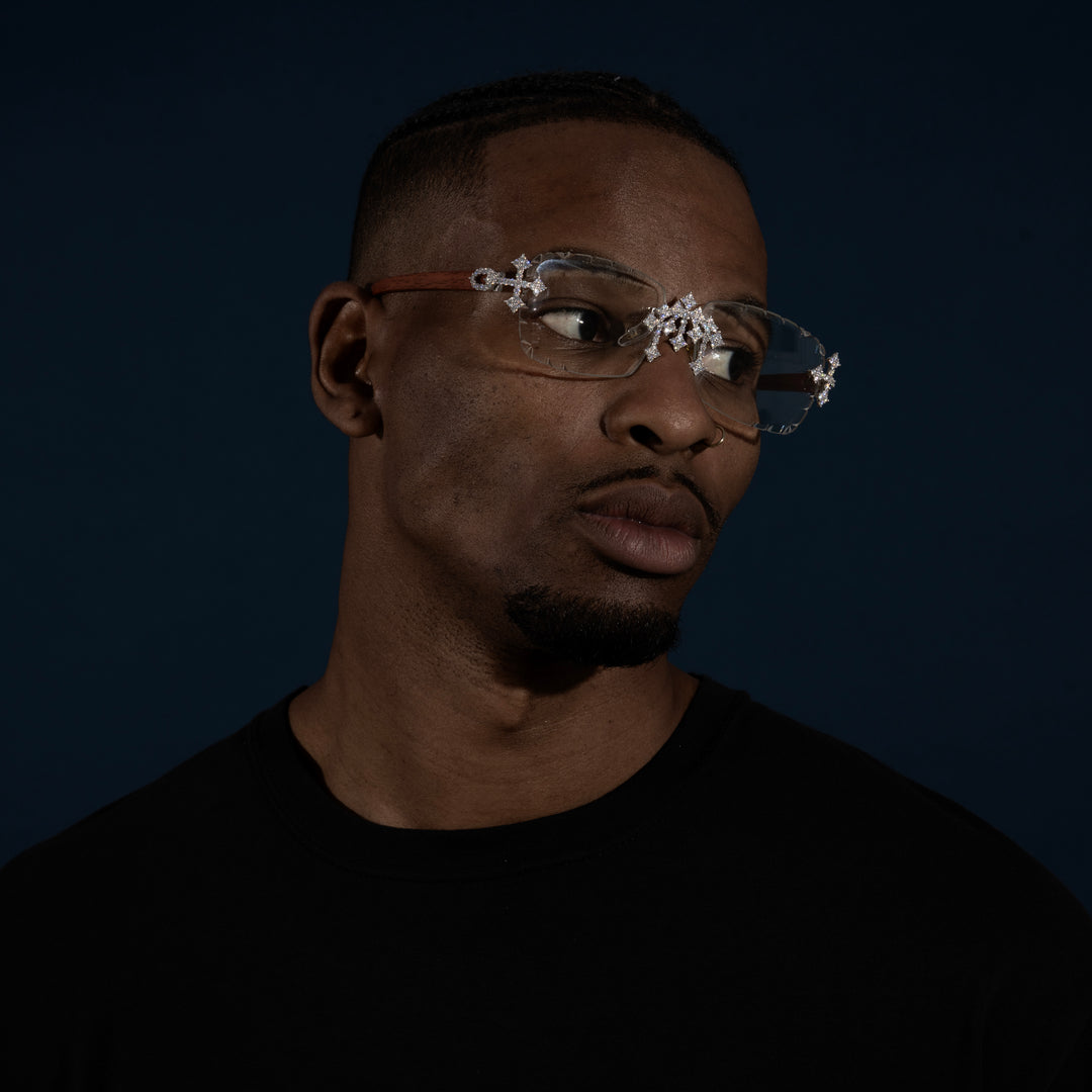 Clear Lens Rimless Cross Glasses - Moissanite & S925