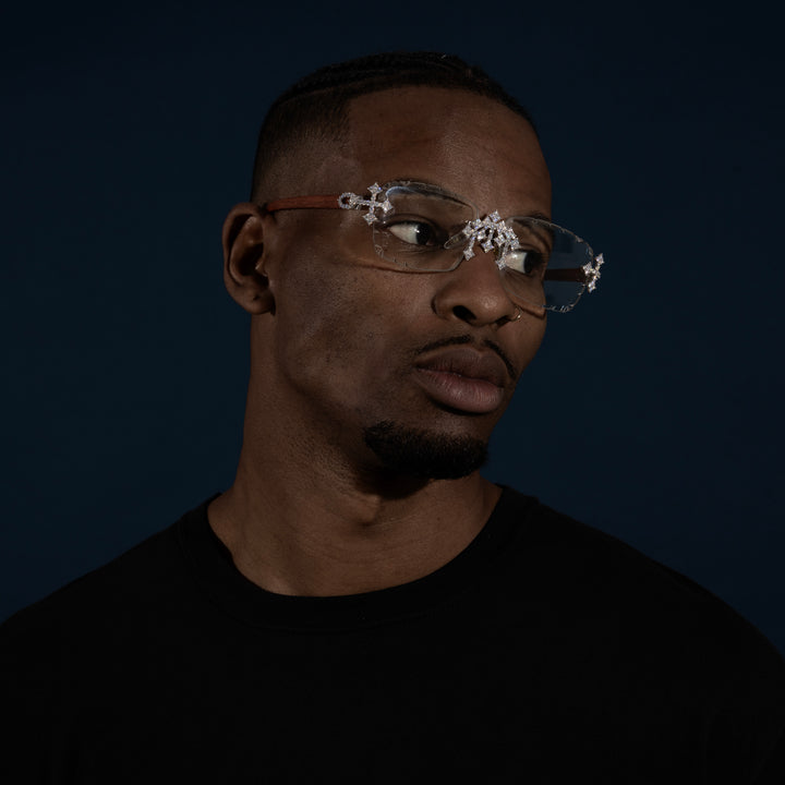 Clear Lens Rimless Cross Glasses - Moissanite & S925
