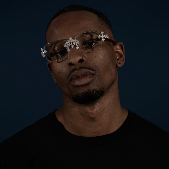 Clear Lens Rimless Cross Glasses - Moissanite & S925
