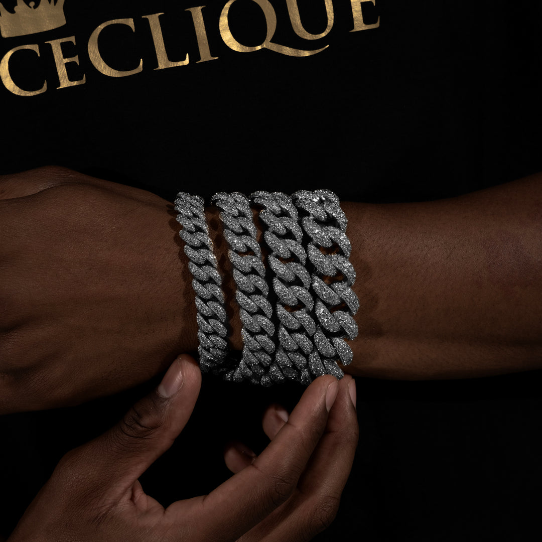 13-20MM Micro Pave Cuban Bracelet - Moissanite & S925
