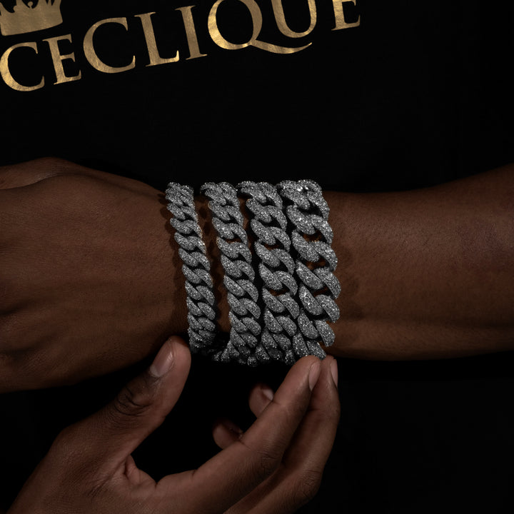 13-20MM Micro Pave Cuban Bracelet - Moissanite & S925