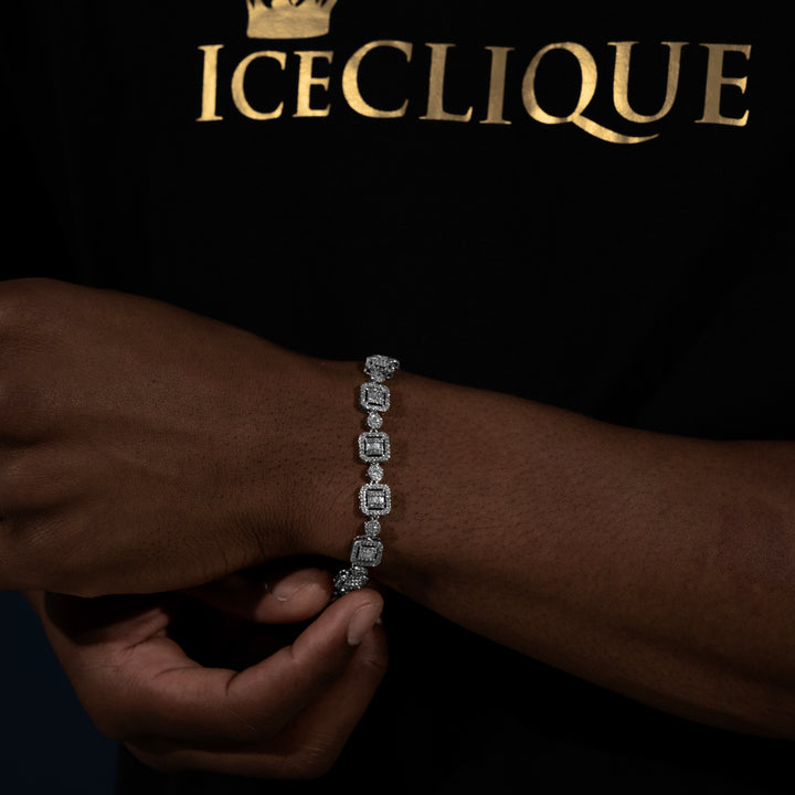 8MM Halo-Cluster Baguette Tennis Bracelet - Moissanite & S925 CHAIN3 (Copy) - ICECLIQUE JEWELRY 
