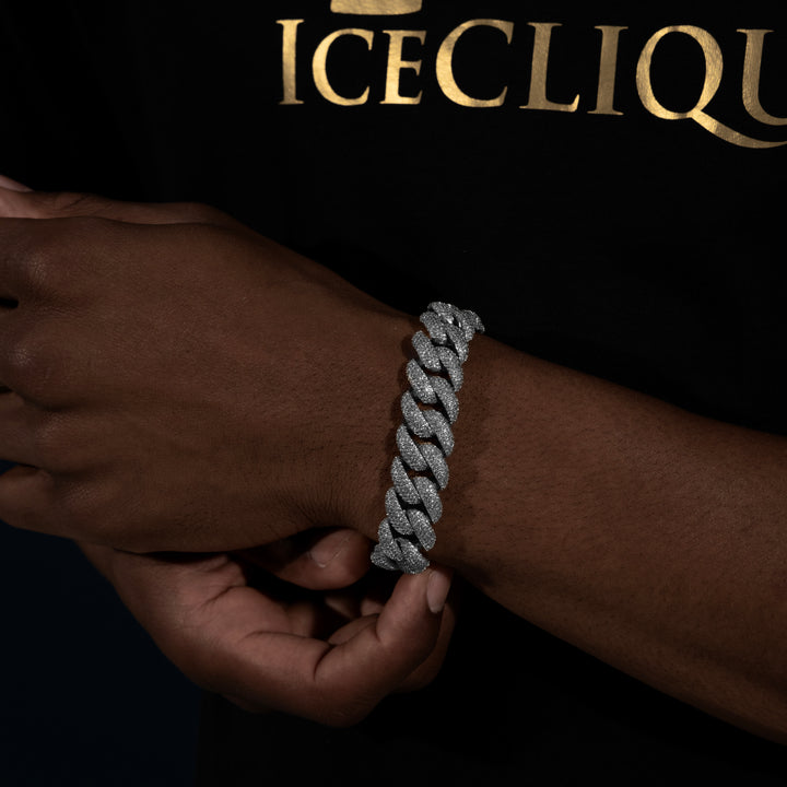 16MM Micro-Pave Cuban Bracelet - Moissanite & S925