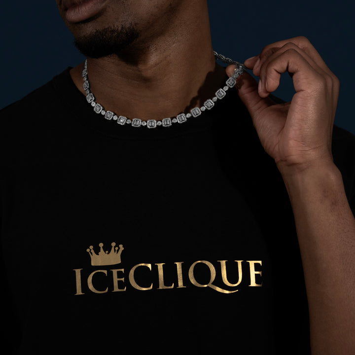 10MM Halo-Cluster Baguette Tennis Chain - Moissanite &S925