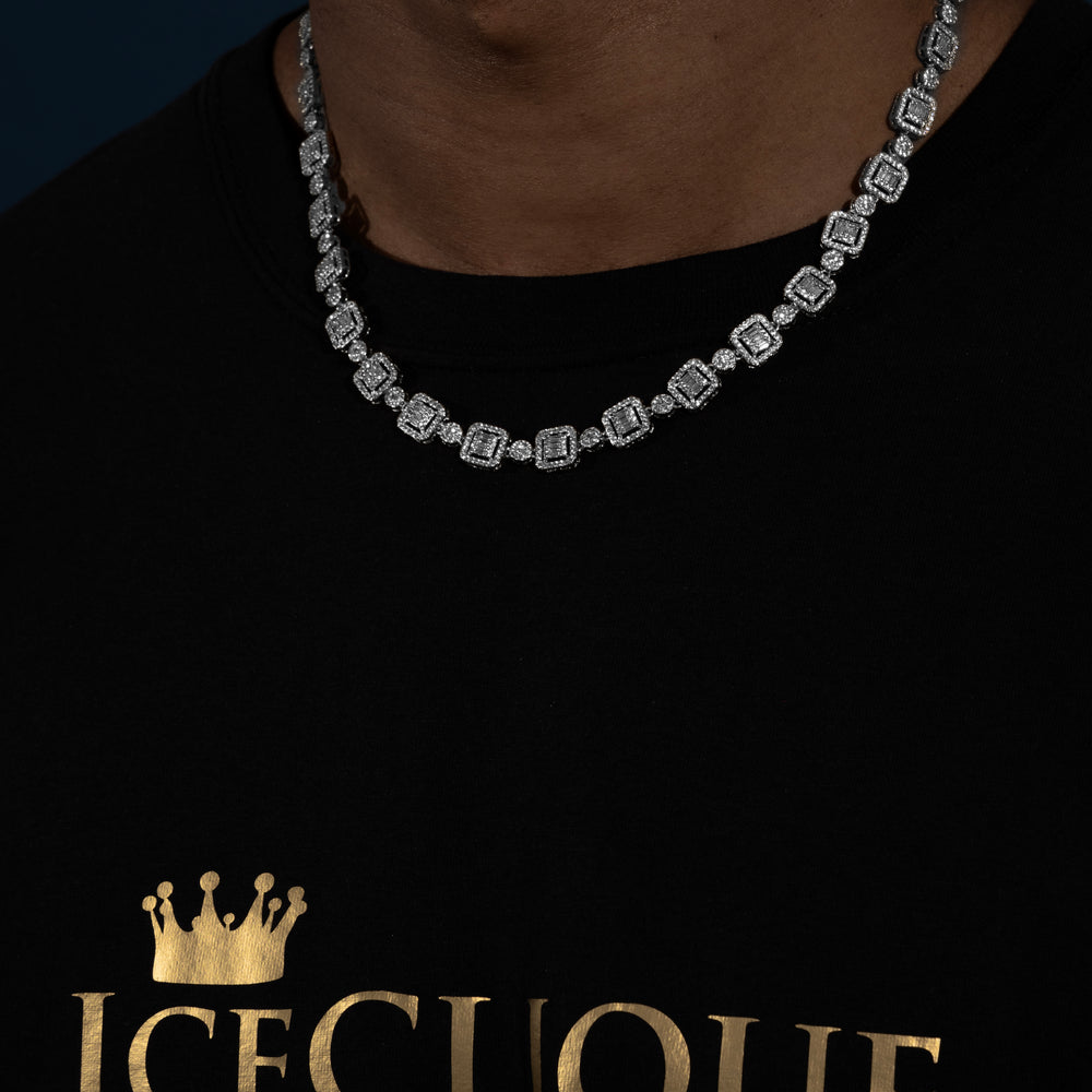 10MM Halo-Cluster Baguette Tennis Chain - Moissanite &S925 - ICECLIQUE JEWELRY 