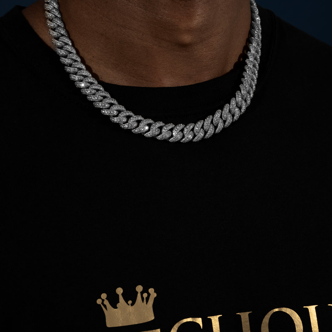 15MM Micro Pave Cuban Chain - Moissanite & S925