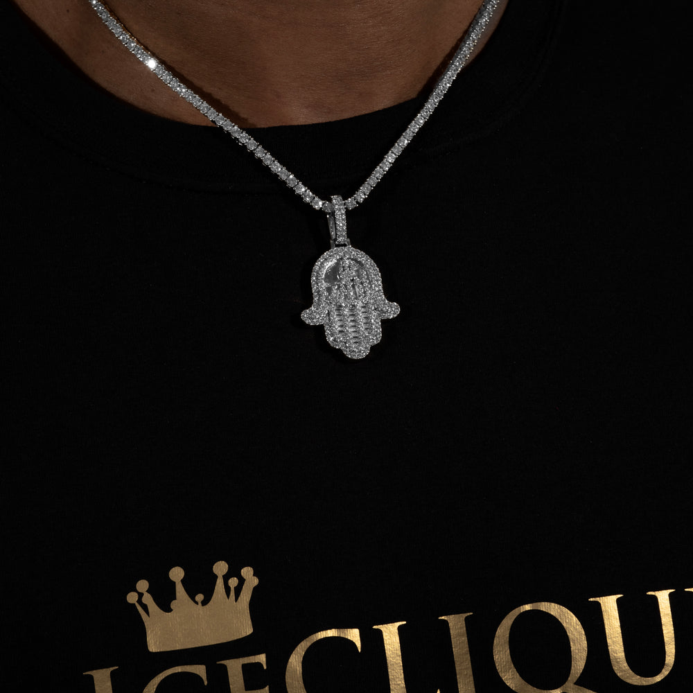 Hamsa Pendant - Moissanite & S925 - ICECLIQUE JEWELRY 
