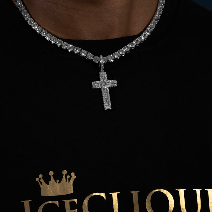 Baguette Cross Pendant - Moissanite & S925