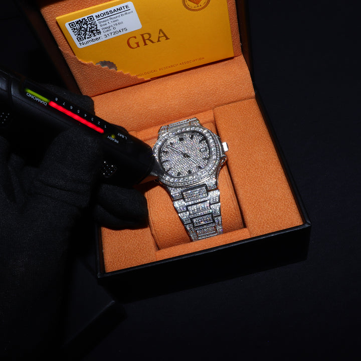 Fully Iced VVS1 Miami Watch - Moissanite - White Gold