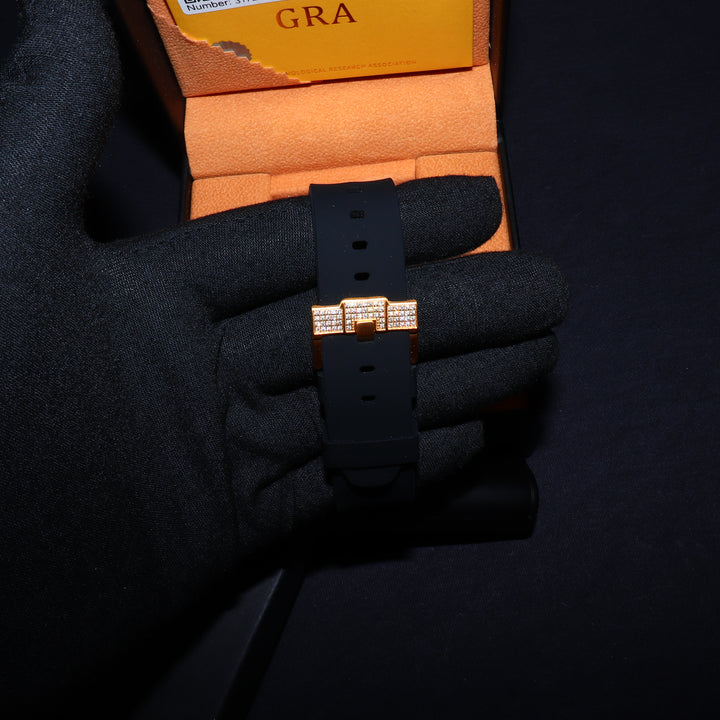 VVS1 Luxor Watch w/ Black Leather Strap - Moissanite - Gold