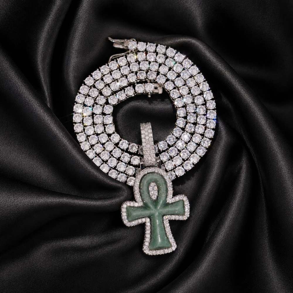 Jade Ankh Pendant - Moissanite & S925 - ICECLIQUE JEWELRY 