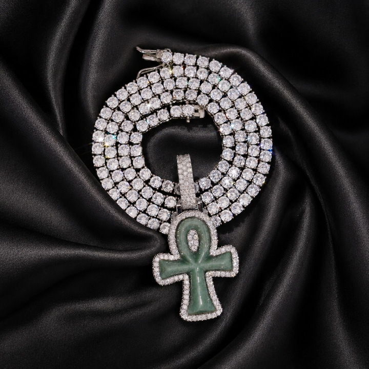 Jade Ankh Pendant - Moissanite & S925 - ICECLIQUE JEWELRY 