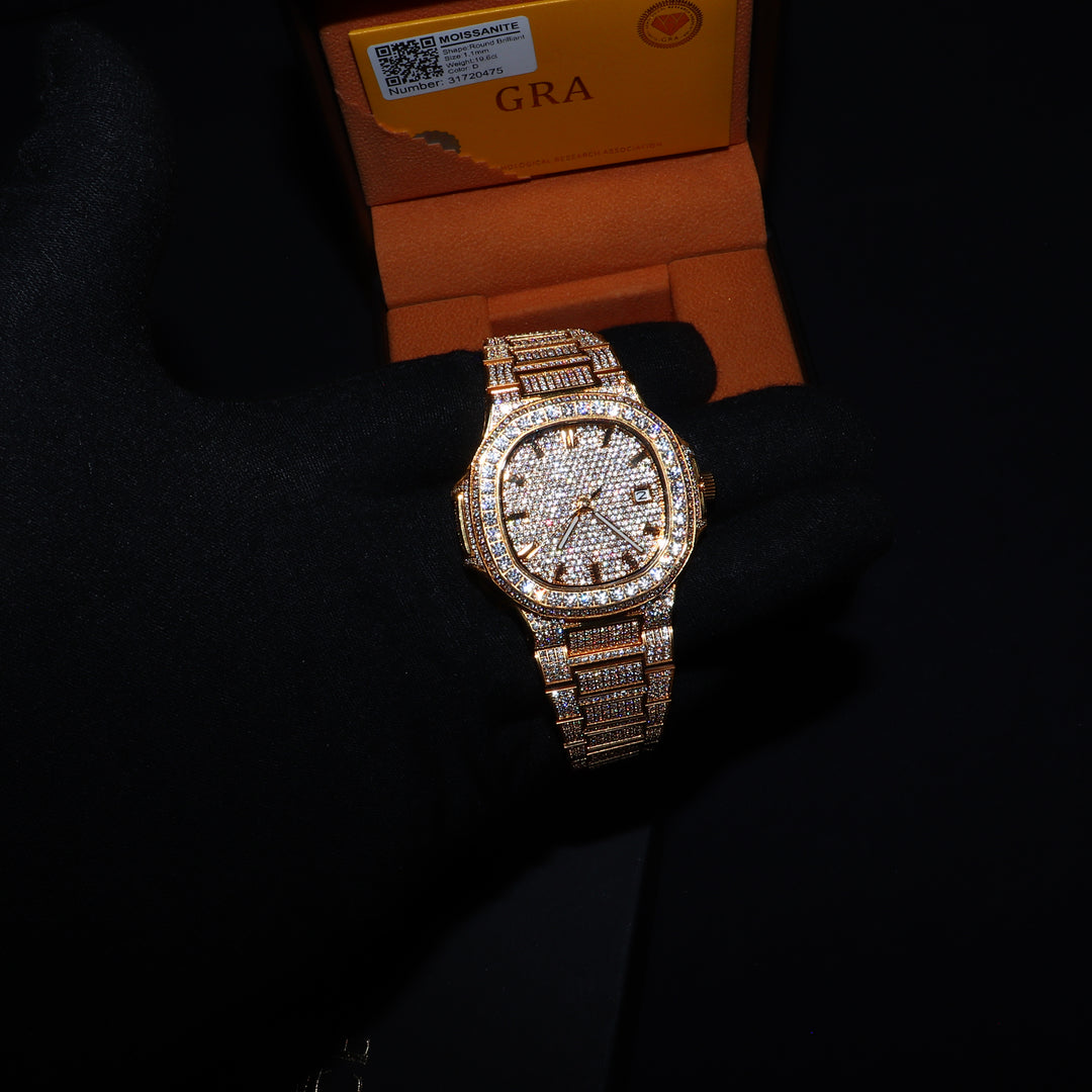 Fully Iced VVS1 Miami Watch - Moissanite - Gold