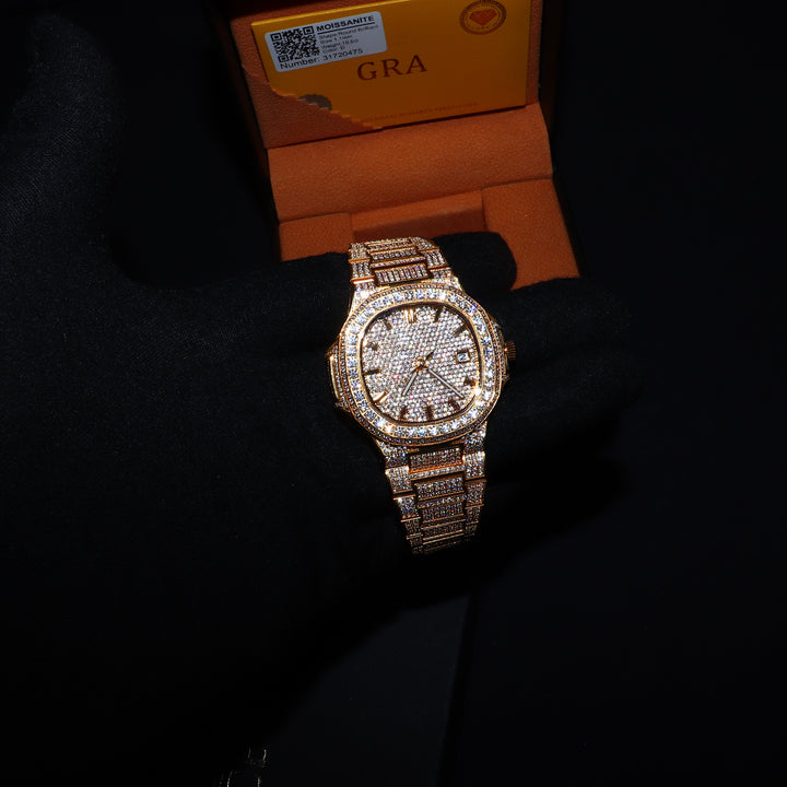 Fully Iced VVS1 Miami Watch - Moissanite - Gold