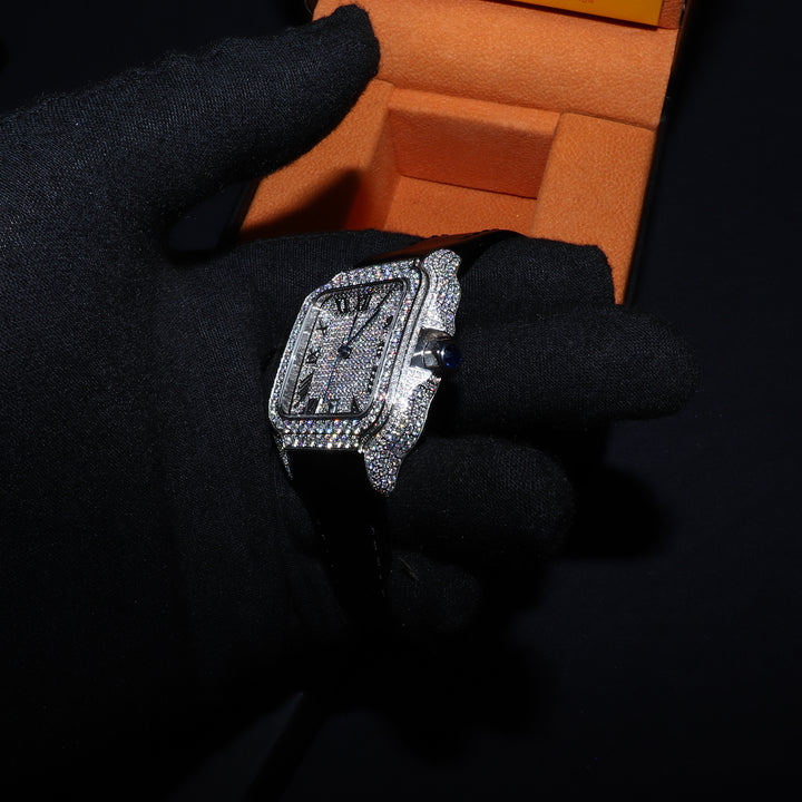 VVS1 Valore Watch w/ Black Leather Strap - Moissanite - White Gold