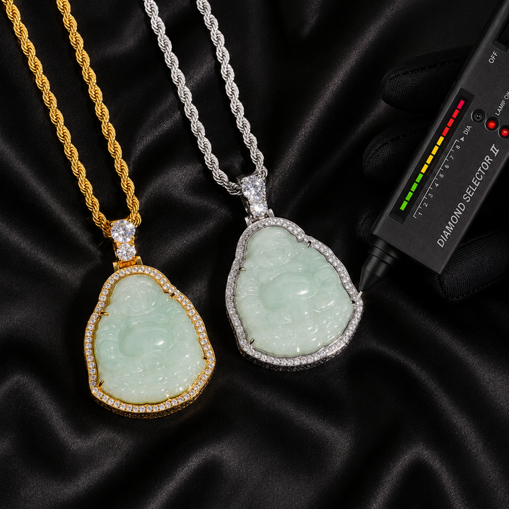 Jade Buddha Pendant - Moissanite & S925 - ICECLIQUE JEWELRY 