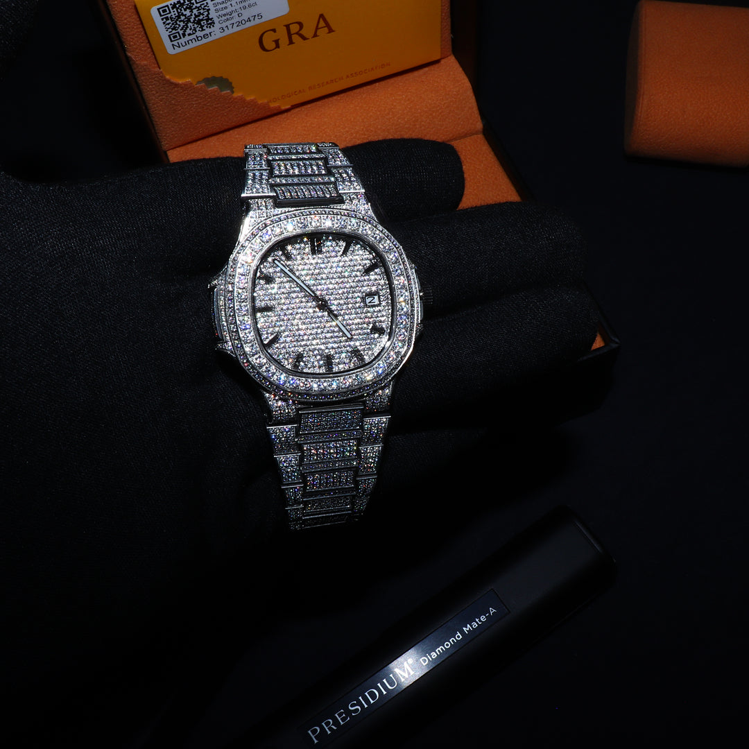 Fully Iced VVS1 Miami Watch - Moissanite - White Gold