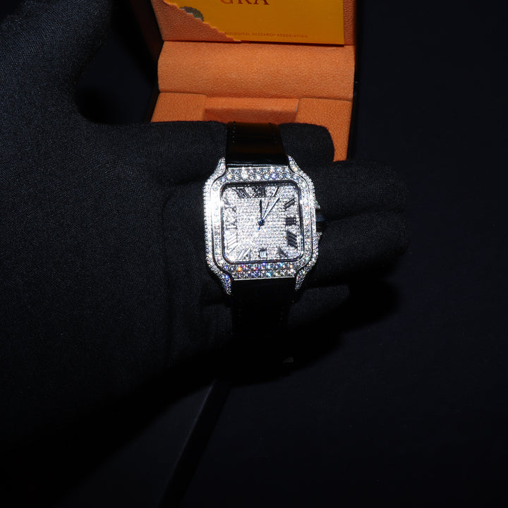 VVS1 Valore Watch w/ Black Leather Strap - Moissanite - White Gold