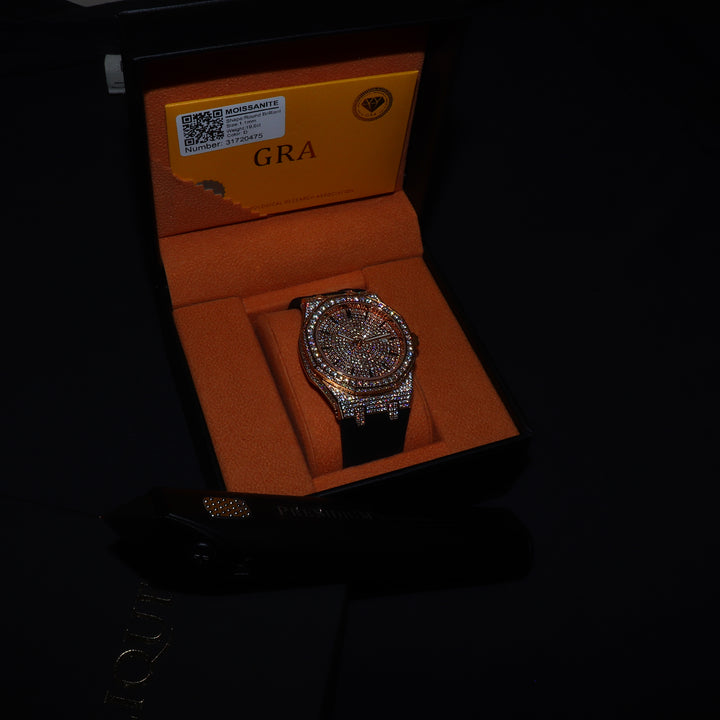 VVS1 Luxor V2 Watch w/ Black Strap - Moissanite - Gold
