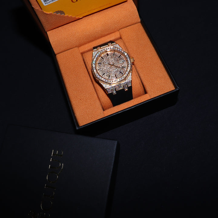 VVS1 Luxor V2 Watch w/ Black Strap - Moissanite - Gold