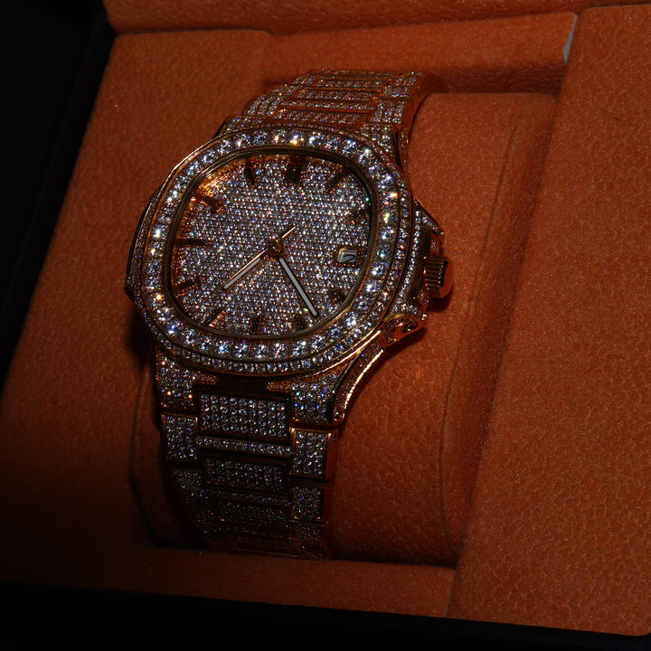 Fully Iced VVS1 Miami Watch - Moissanite - Gold