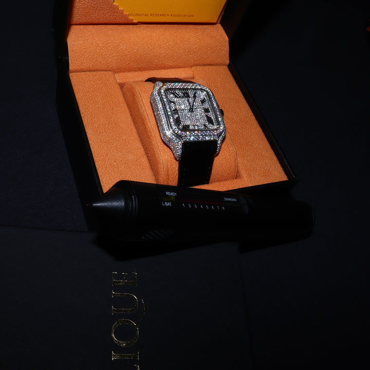 VVS1 Valore Watch w/ Black Leather Strap - Moissanite - White Gold