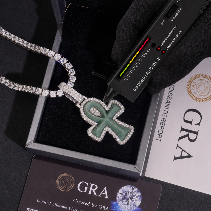 Jade Ankh Pendant - Moissanite & S925 - ICECLIQUE JEWELRY 