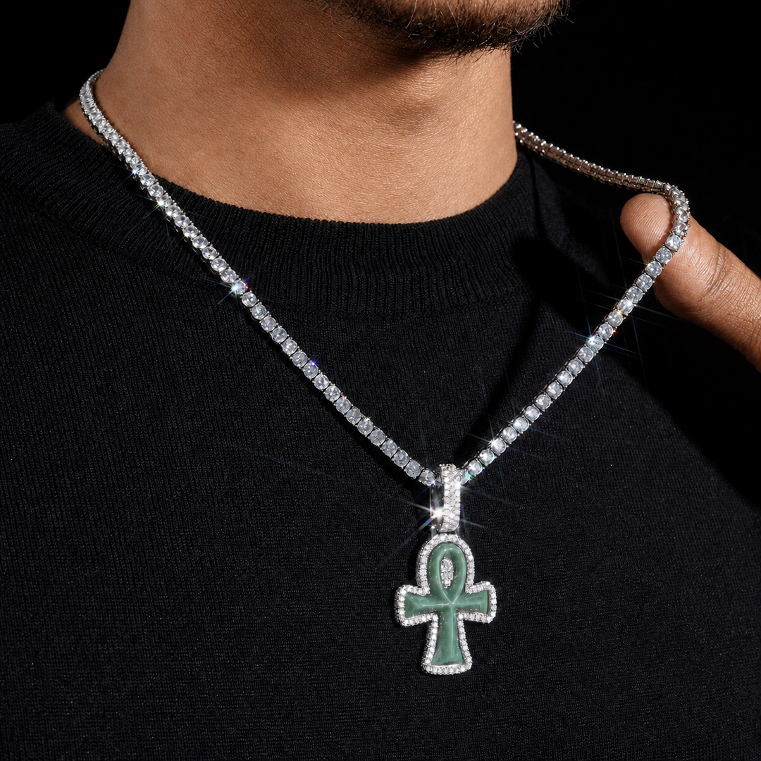 Jade Ankh Pendant - Moissanite & S925 - ICECLIQUE JEWELRY 