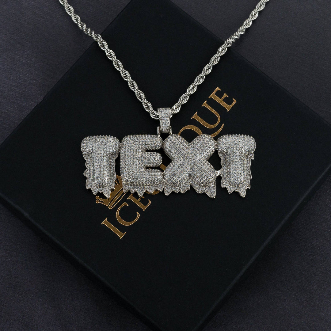 Ice Drip Custom Bubble Letter Pendant w/ Tennis or Rope Chain
