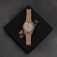 Iced Out Rainbow Dial Watch w/ Arabic Numerals