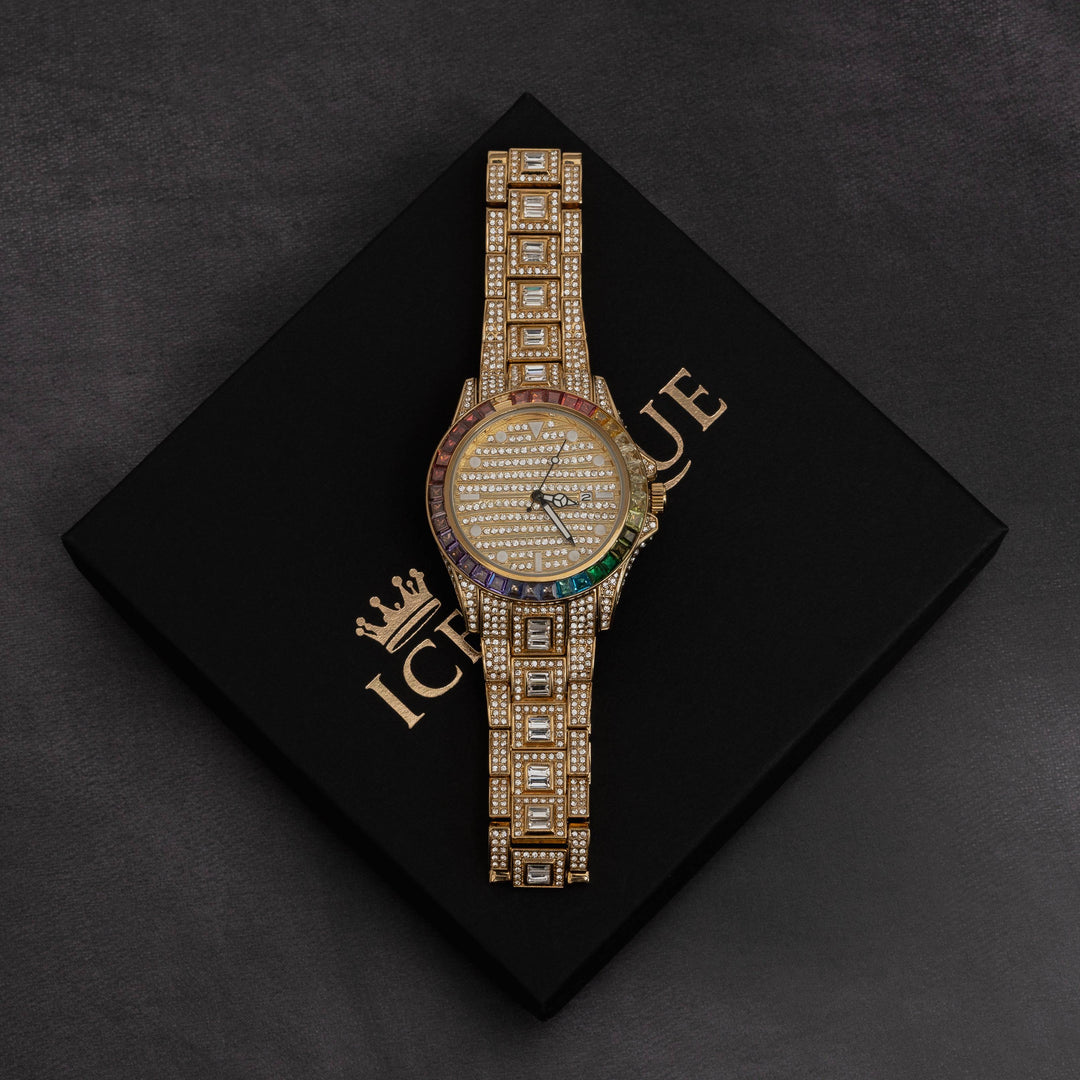 Iced Out Rainbow Dial Watch