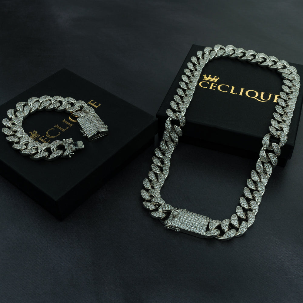 20mm Cuban Chain & Cuban Bracelet Bundle - Gold/White Gold - ICECLIQUE JEWELRY 