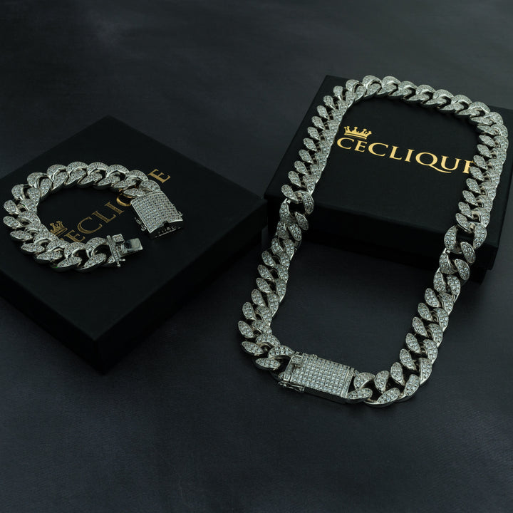 20mm Cuban Chain & Cuban Bracelet Bundle - Gold/White Gold - ICECLIQUE JEWELRY 