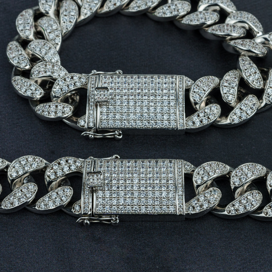 20mm Cuban Chain & Cuban Bracelet Bundle - Gold/White Gold - ICECLIQUE JEWELRY 
